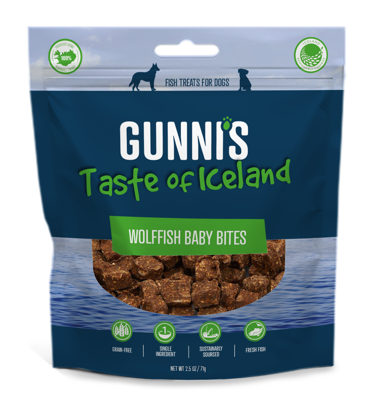 Gunni's Wolffish Baby Bites Dog Treats - Bite-Sized, Air-Dried, Icelandic Fish, Grain Free - 3oz