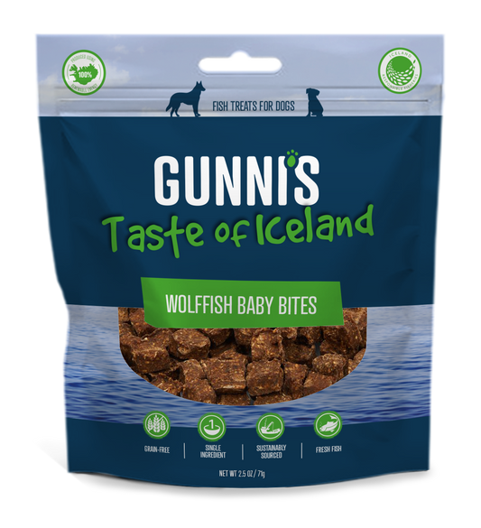 Gunni's Wolffish Baby Bites Dog Treats - Bite-Sized, Air-Dried, Icelandic Fish, Grain Free - 3oz