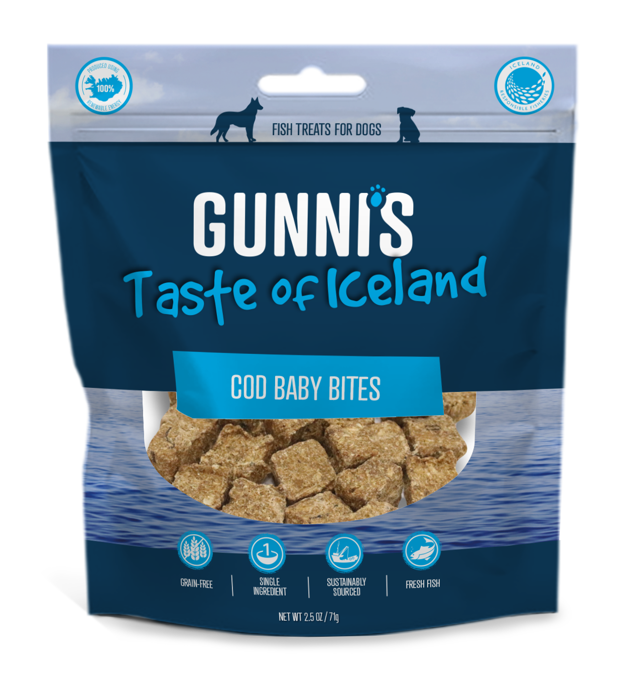 Gunni's Cod Baby Bites Dog Treats - Bite-Sized, Air-Dried, Icelandic Fish, Grain Free - 3oz