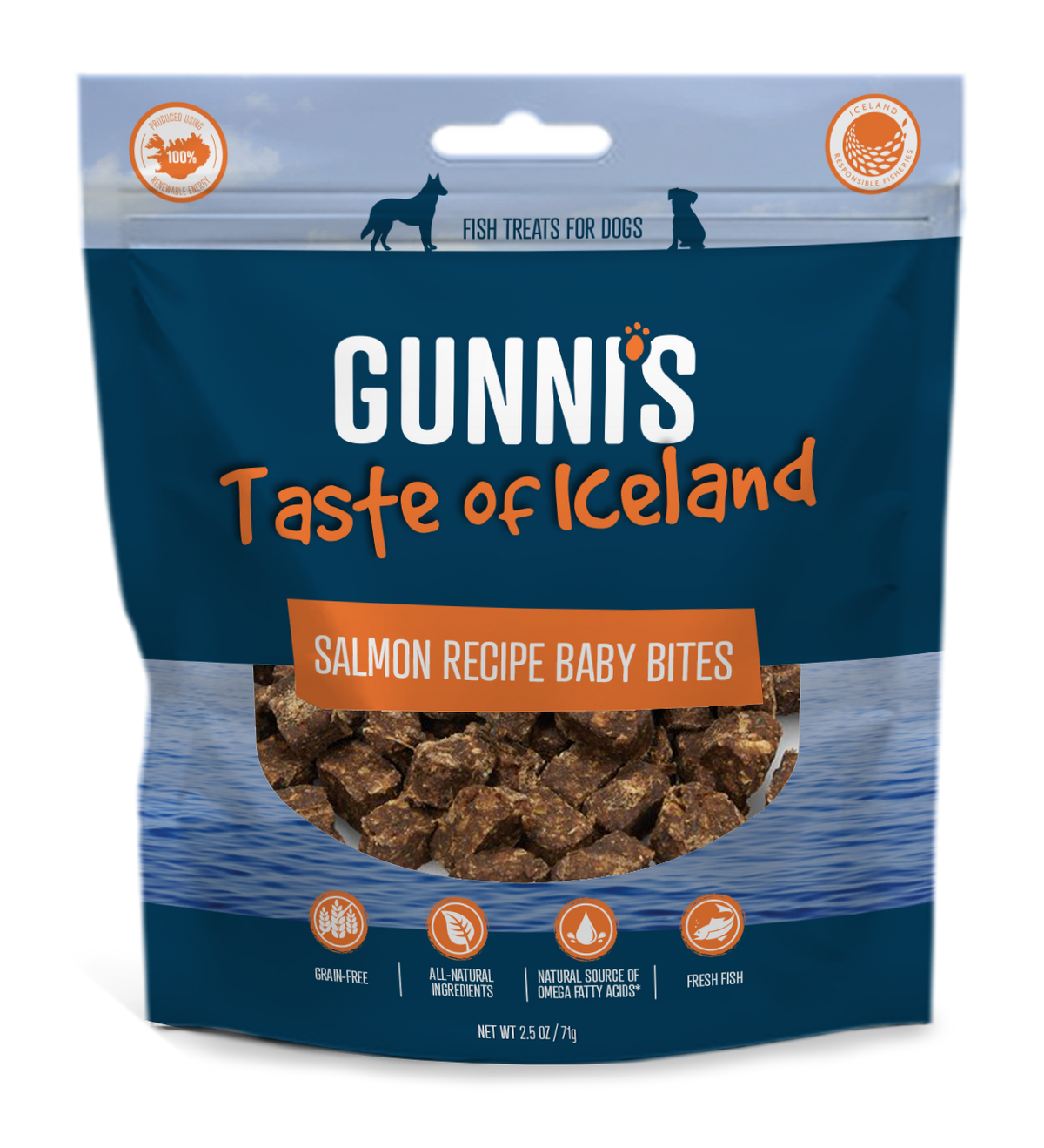 Gunni's Salmon Recipe Baby Bites Dog Treats - Bite-Sized, Air-Dried, Icelandic Fish, Grain Free - 3oz