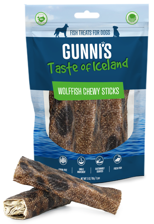 3 PACK WOLFFISH CHEWY STICKS Gunnis Pet